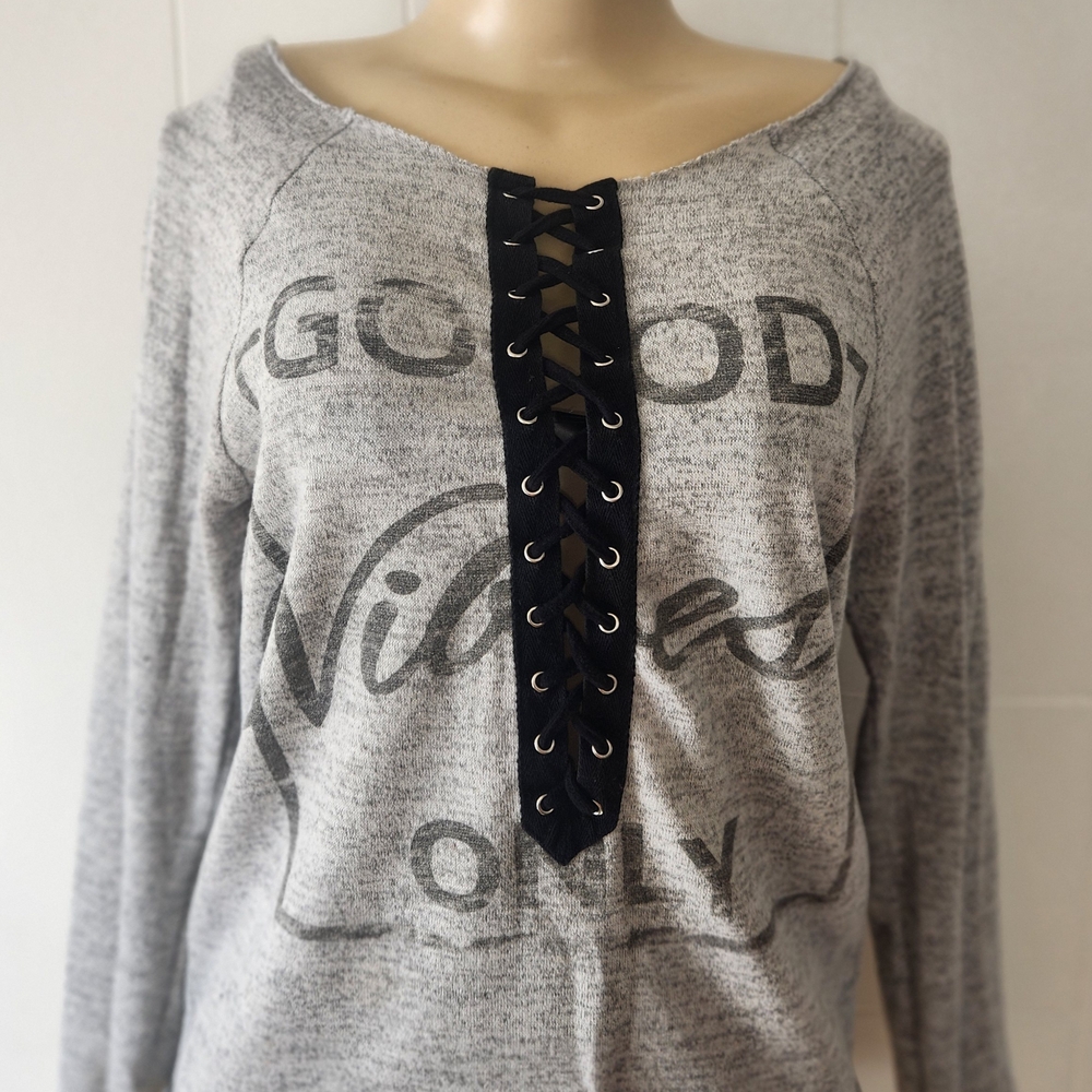 Gray Lace-Up Good Vibes Only Sweatshirt